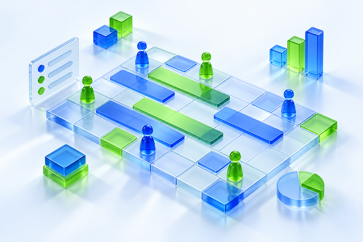Concept artwork for Workforce Manager: a blue and citrus planning board.